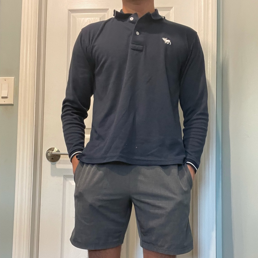 abercrombie mens long sleeve polo shirt color blue Size S